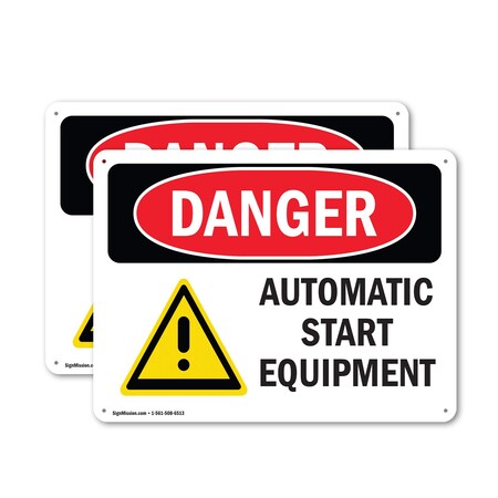 Signmission Automatic Start Equipment Danger Sign, Plastic, 10in W x 7in L, 2PK OS-2PACK-DS-P-710-L-1037
